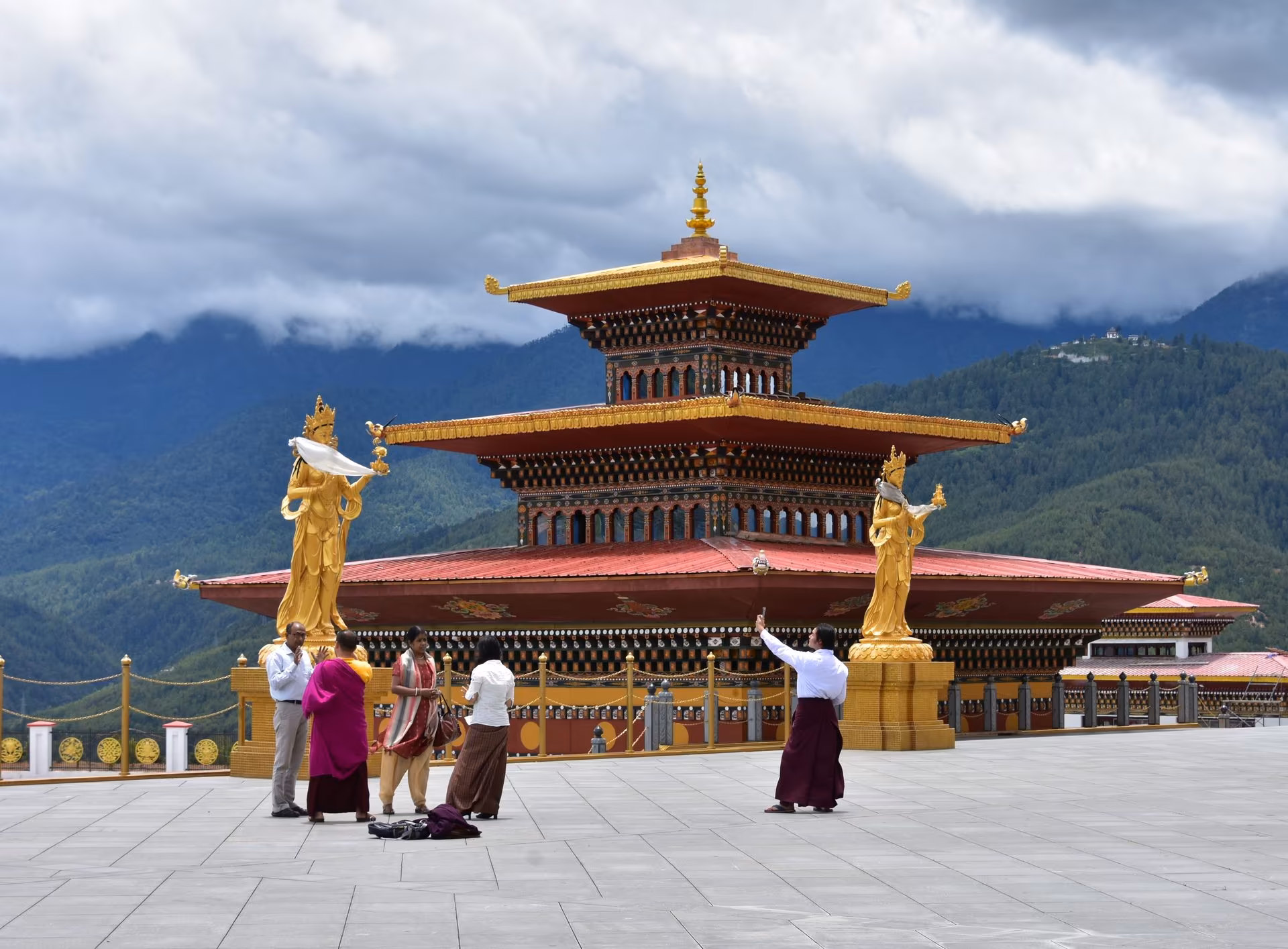 Golden pavilion and statues at the Buddha Dordenma complex