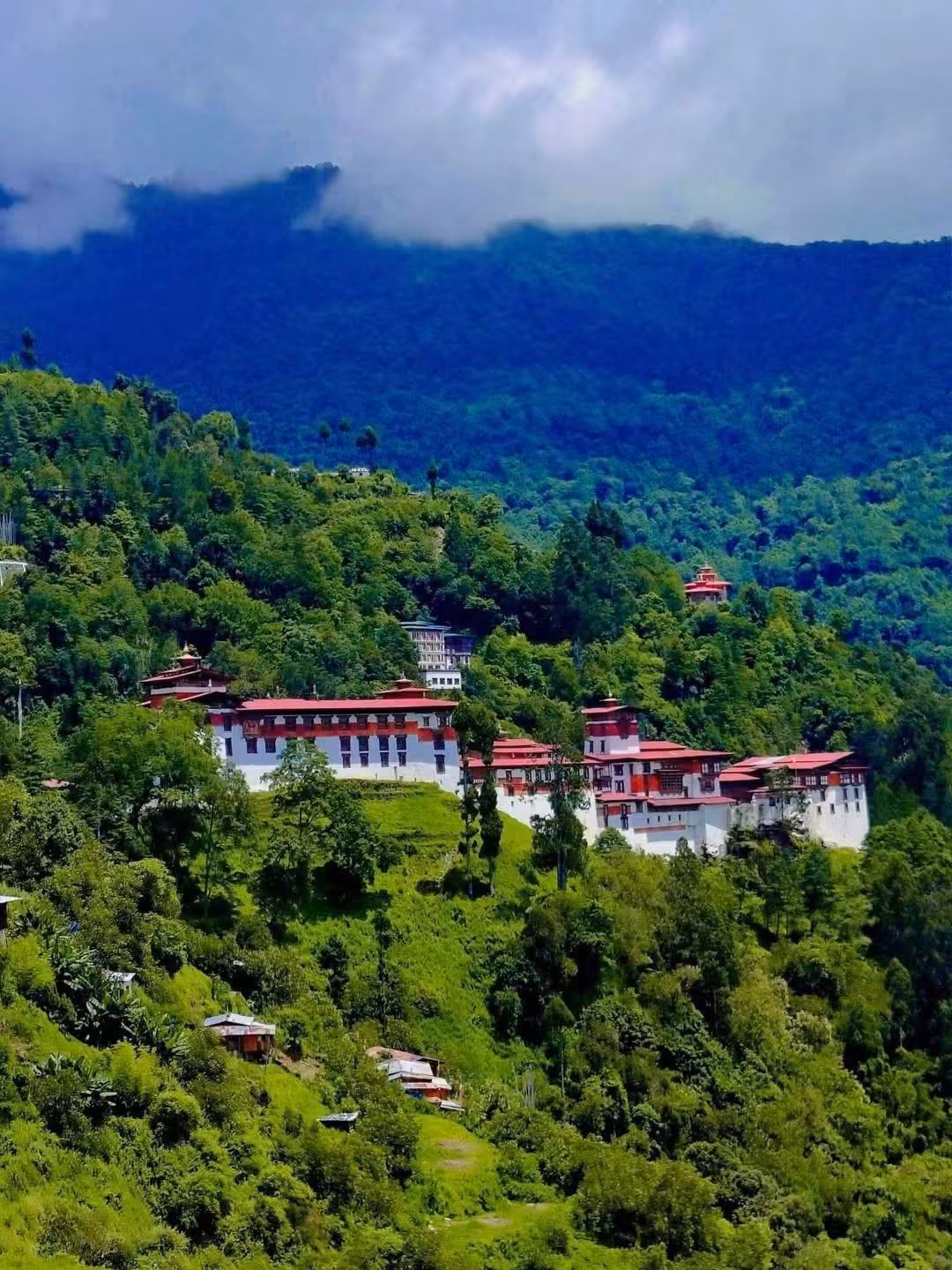 Trongsa Dzong among forested hills