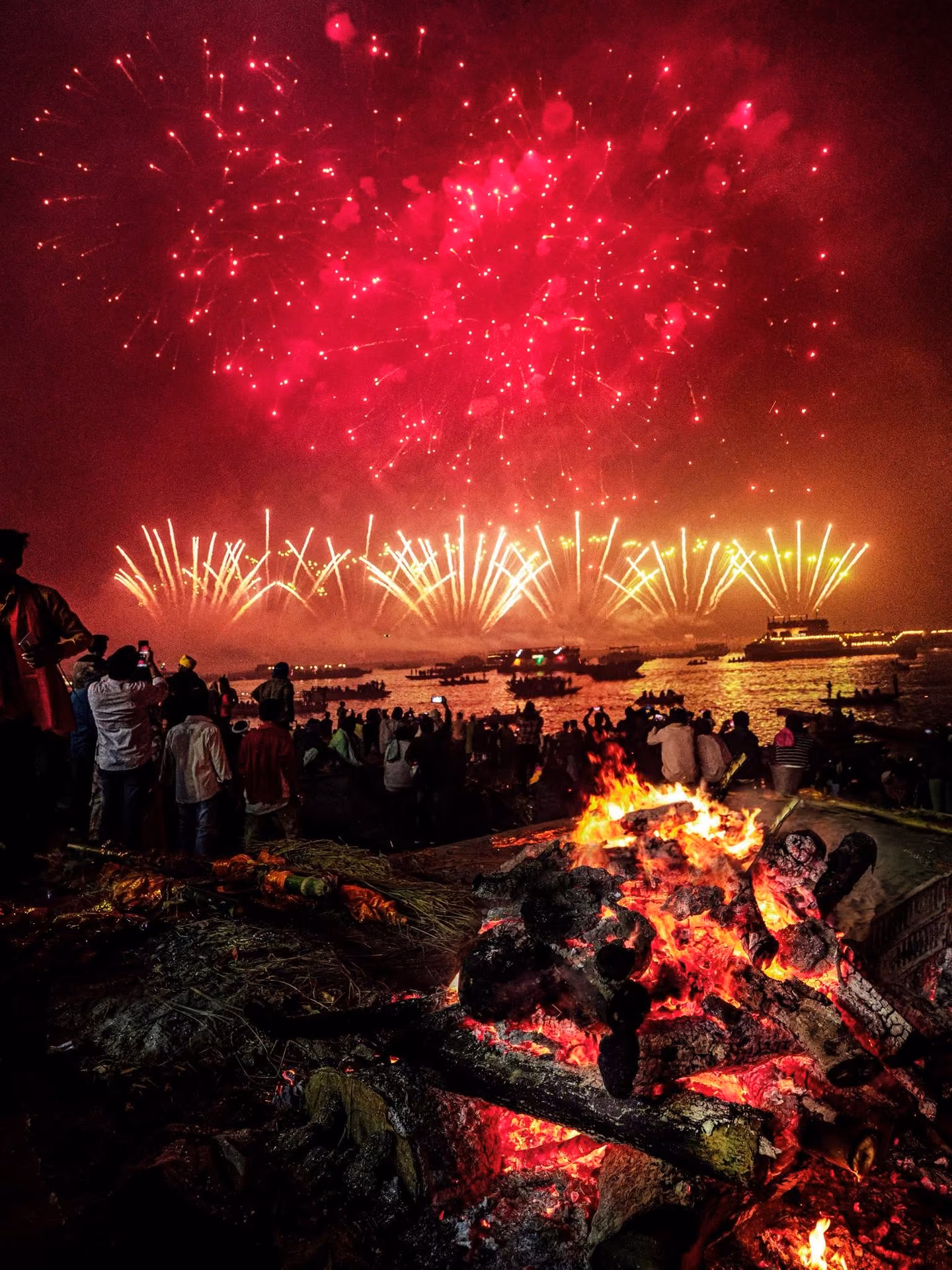 Fireworks over the Ganga at Varanasi on Dev Deepawali